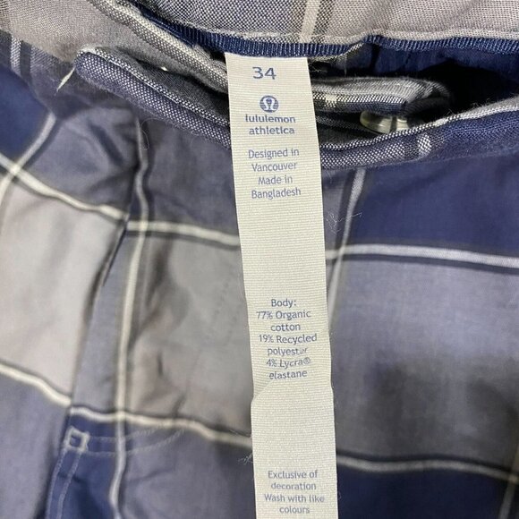 Lululemon Shorts 32 Blue Plaid Organic Cotton Stretch 8" in - Picture 6 of 9